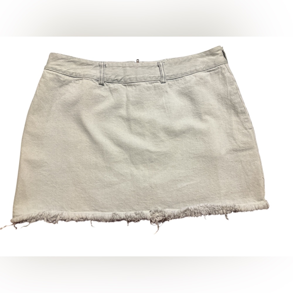 Pol Jean Denim Skirt White Anthropologie distressed Frayed Cut Off Hem Small